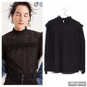 Madewell ruffle smocked neck eyelet top. J9660